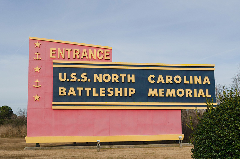 USS North Carolina Battleship Memorial sign